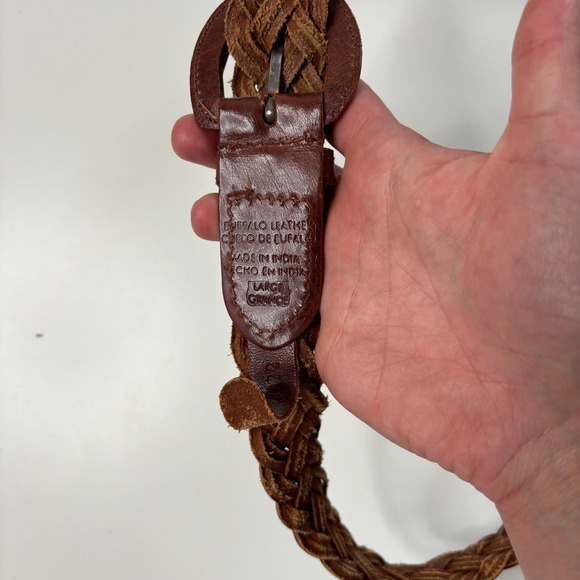 Brown Leather Braided Belt Buffalo Leather Woven Boho Hippie‎ Western Large VTG - Picture 2 of 5
